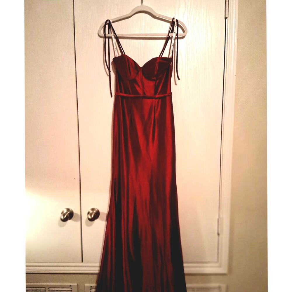 Jules & Cleo Allover Stretch Satin Corset Sheath Gown from David's Bridal